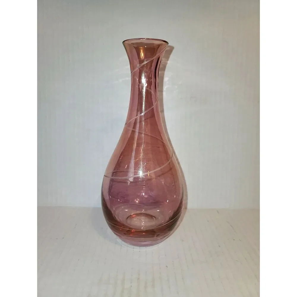 Vintage Saks‎ Fifth Avenue Pink Crystal Swirl Vase 8